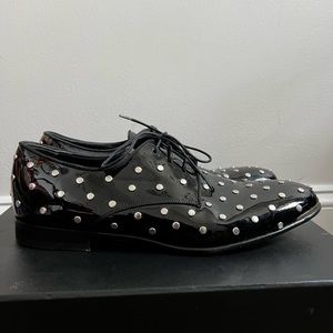 Alexander McQueen Black Patent Leather Studded Oxfords Size 10/43